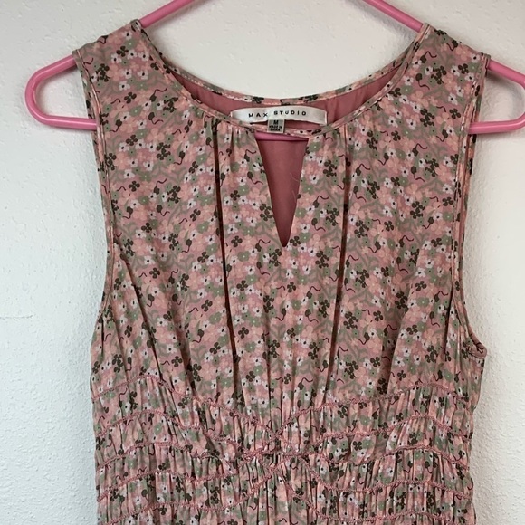 Max Studio blush floral vintage style chiffon sleeveless dress elastic waist EUC - Picture 3 of 10